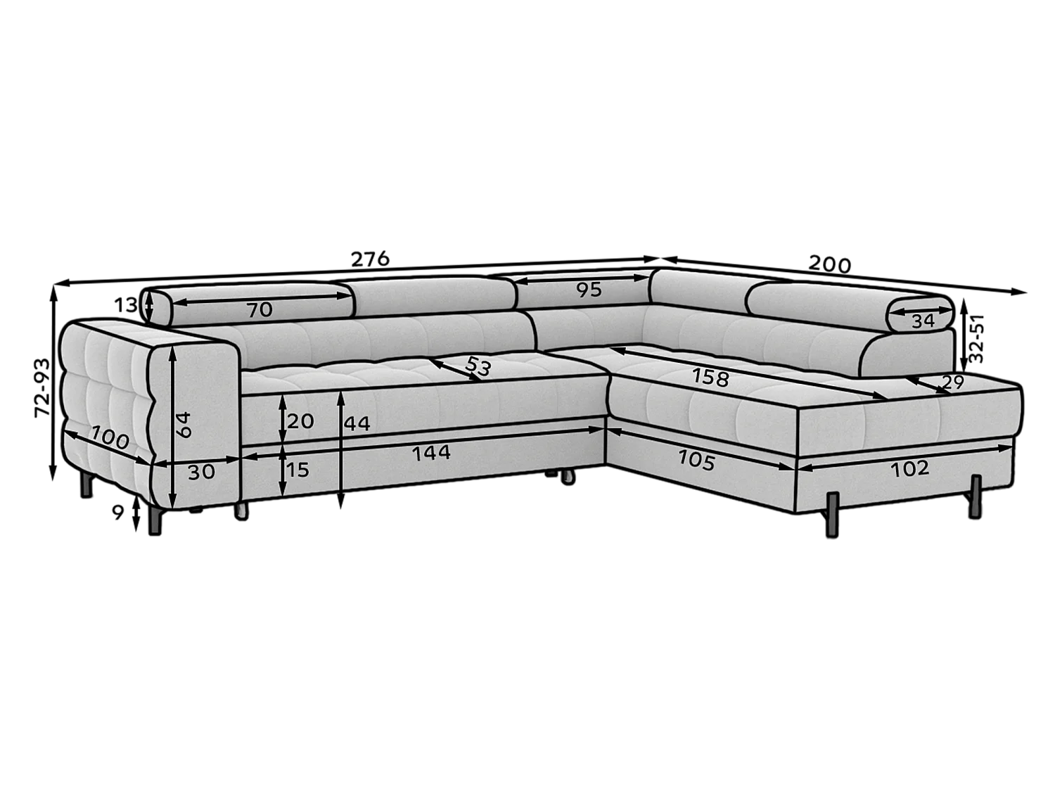 Canapé Corner Latina R/Tissu/Athracite