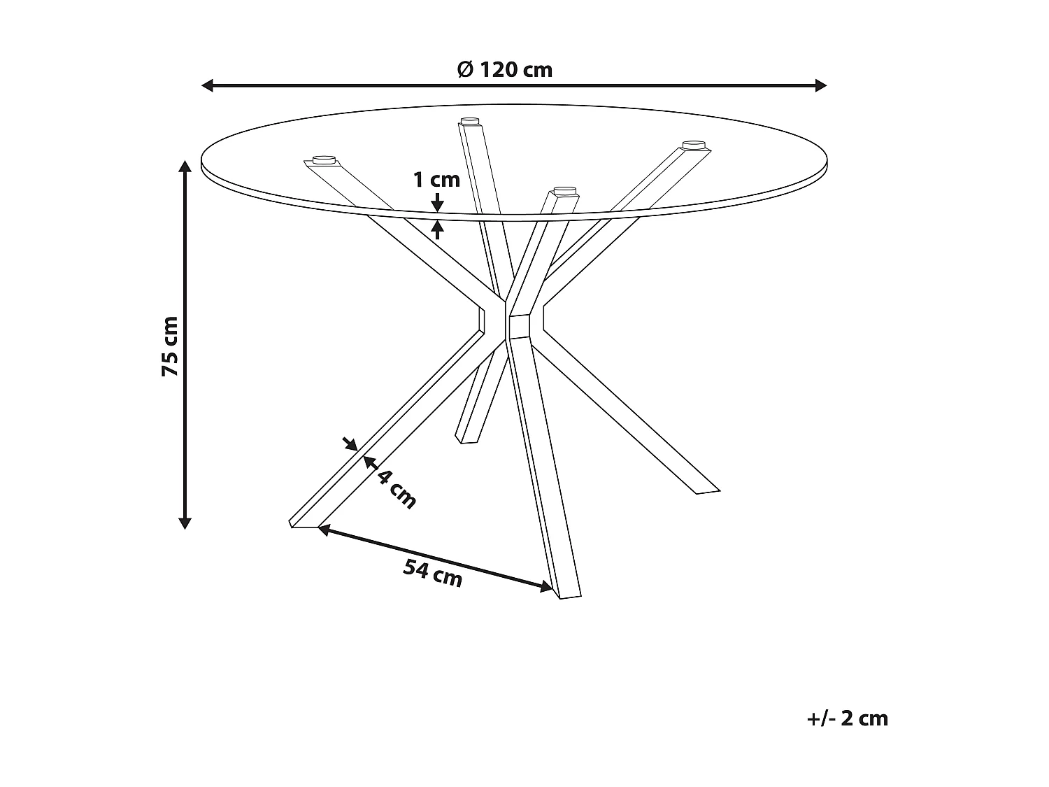 Table de repas MESTON Noir 120 cm 120 cm Verre de sécurité