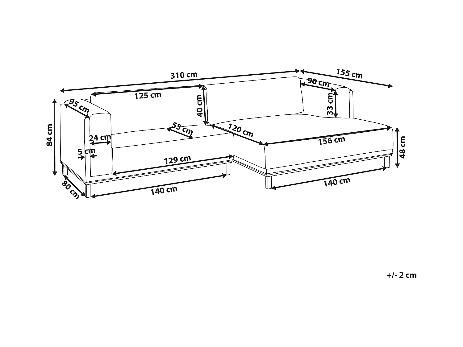 Canapé d'angle 4 places VENG Tissu Beige clair Côté droite