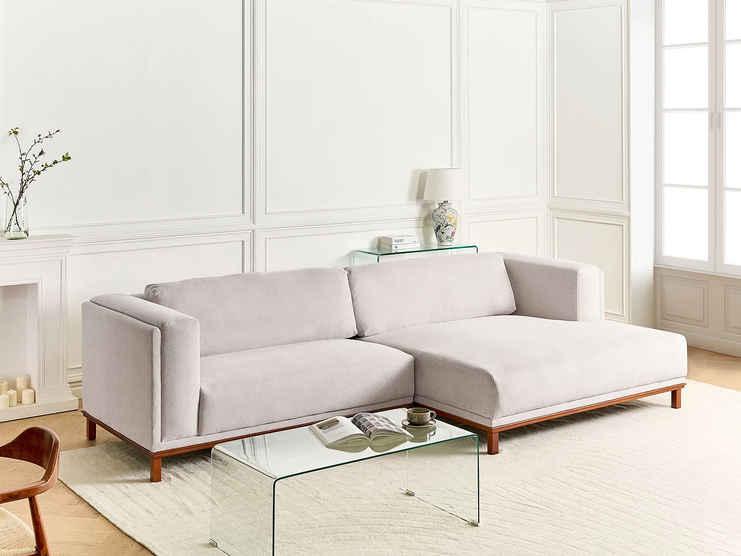 Canapé d'angle 4 places VENG Tissu Beige clair Côté droite