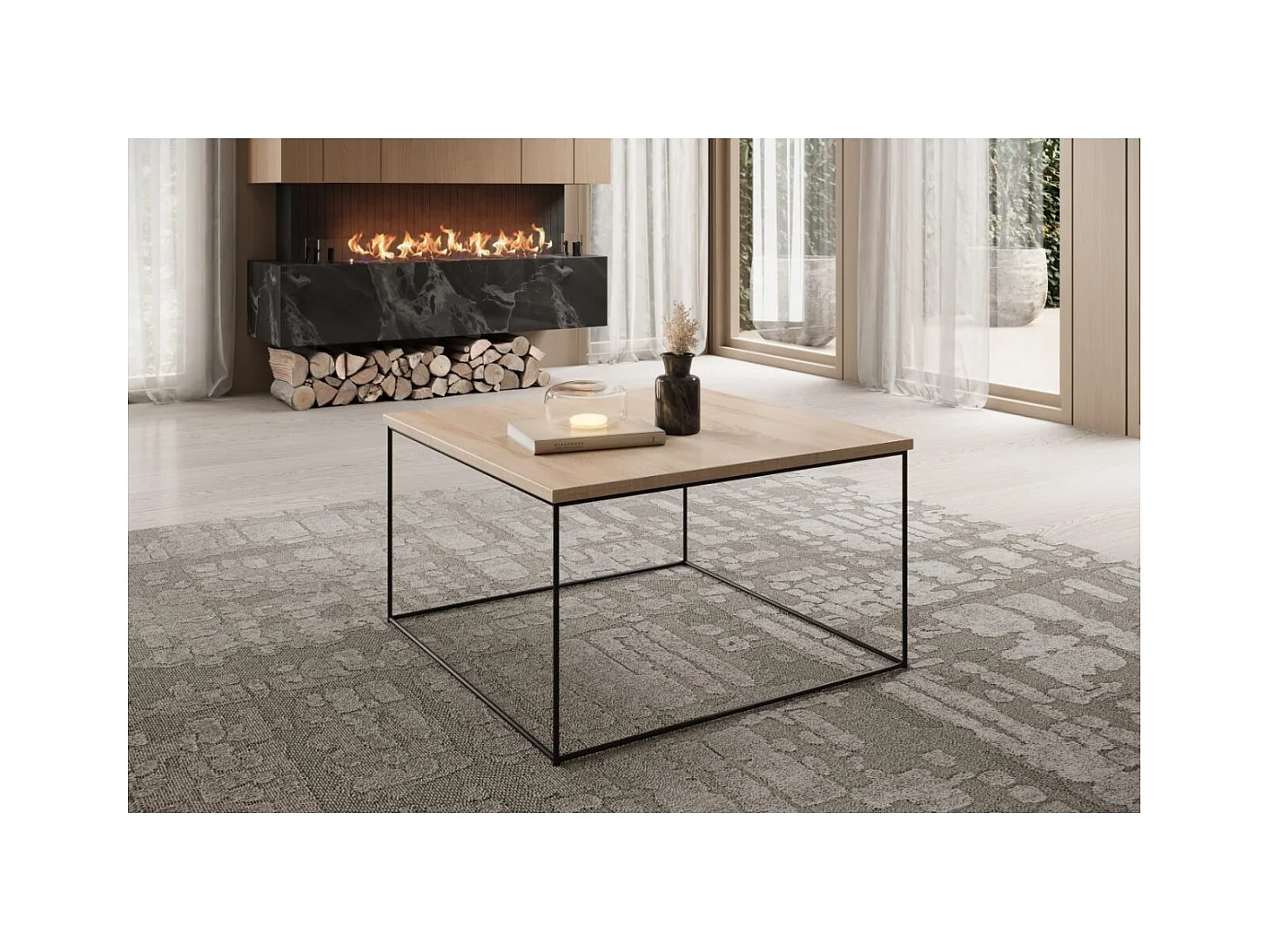 Table basse Joni/contreplaqué et métal/noir&Sonoma