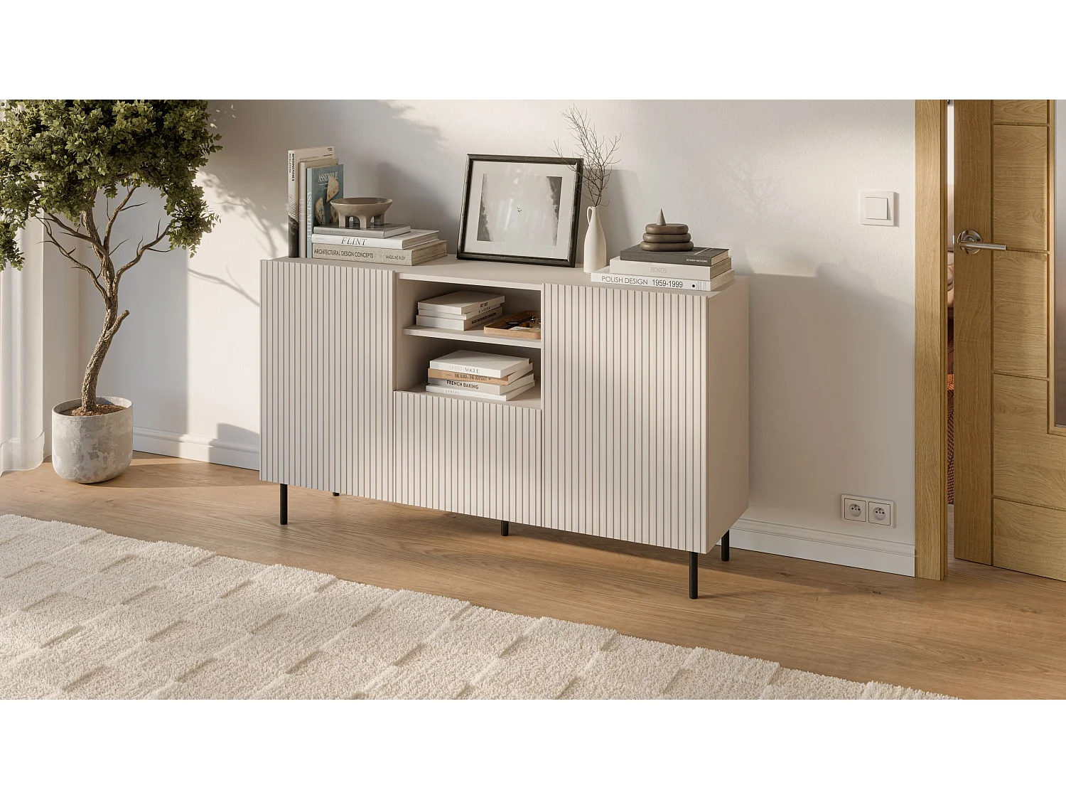 Sideboard Paxos-H/Drehtüren&Schublade/MDF/Grau