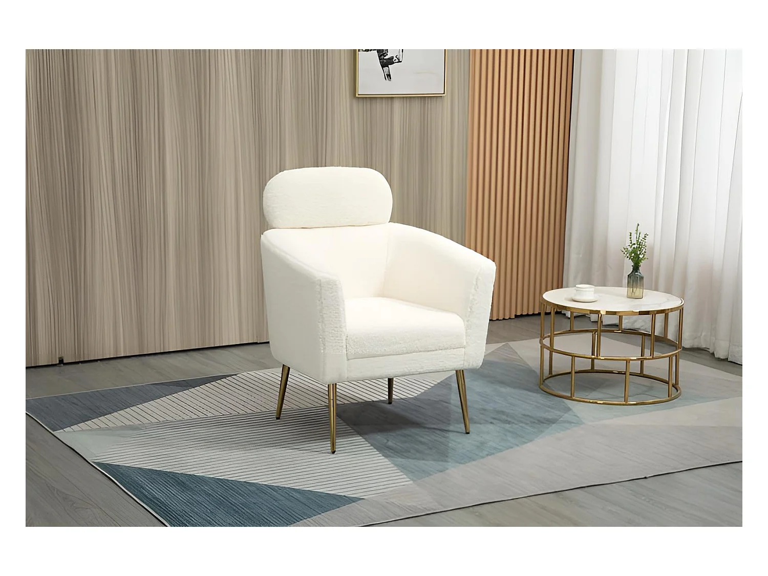 Sessel Melisa/Stoffbezug-Bouclè/Weiss