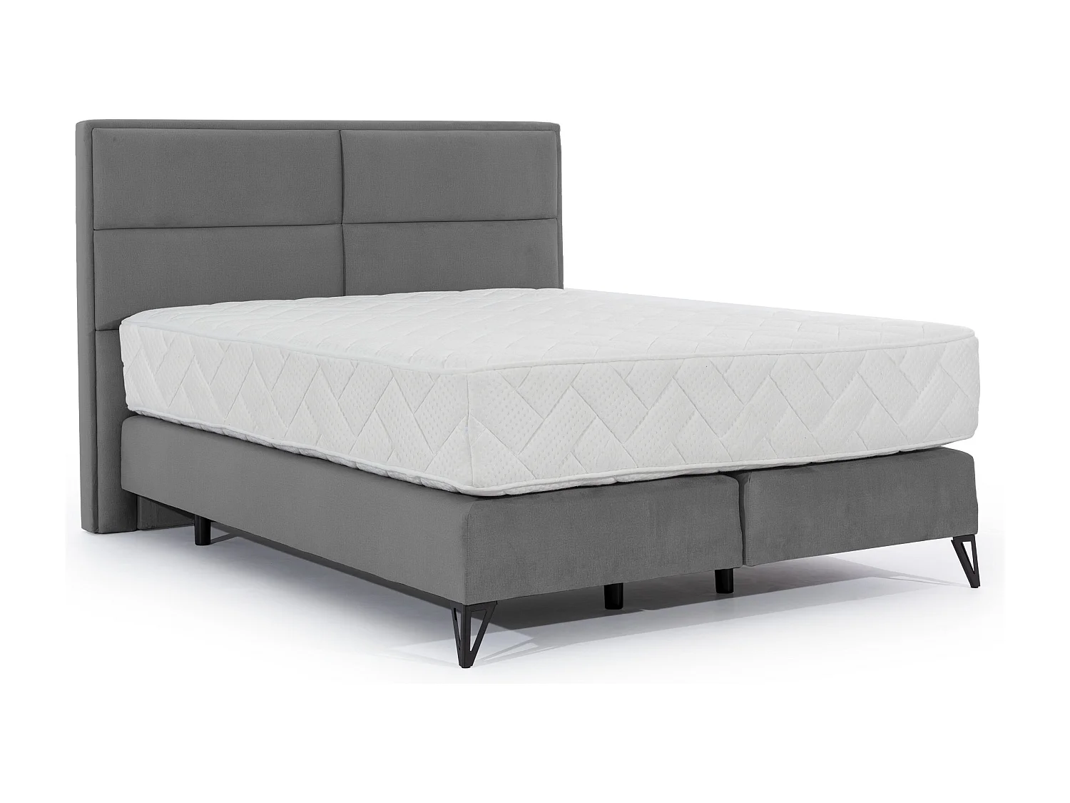Lit continental tissu gris Tiempo avec matelas 30cm en latex et pied métal noir-140x200
