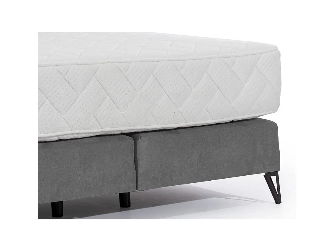 Lit continental tissu gris Tiempo avec matelas 30cm en latex et pied métal noir-140x200