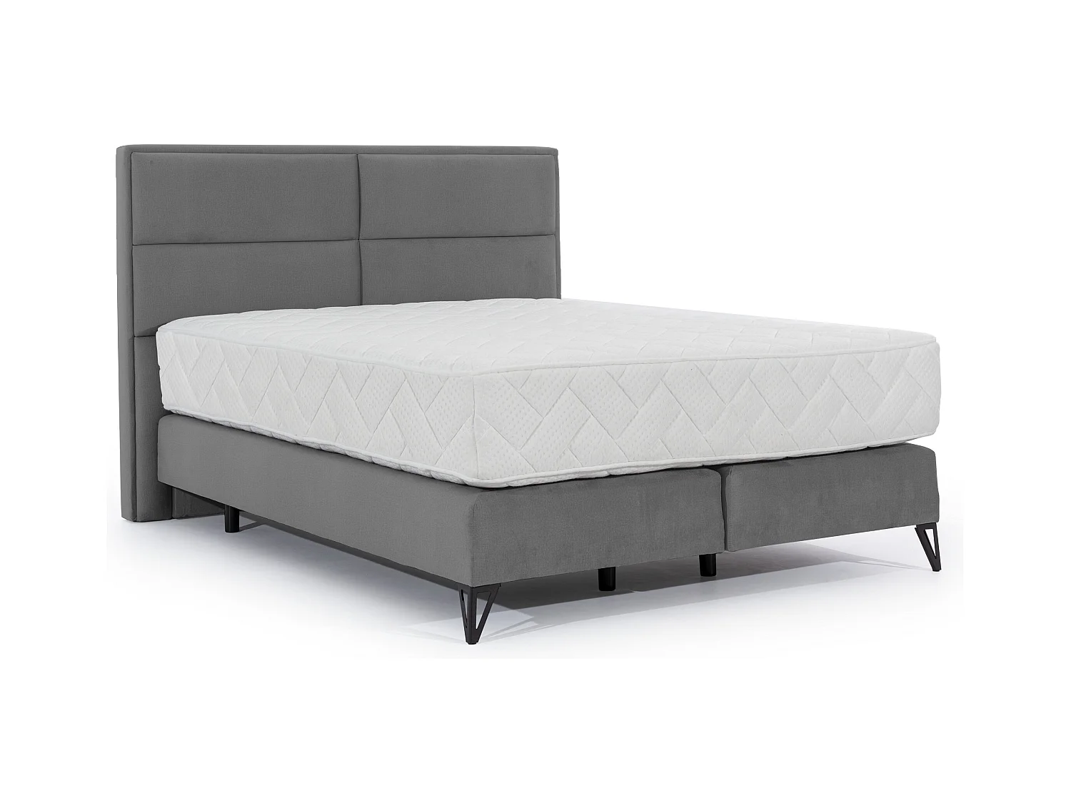 Lit continental tissu gris Tiempo avec matelas 30cm en latex et pied métal noir-140x200