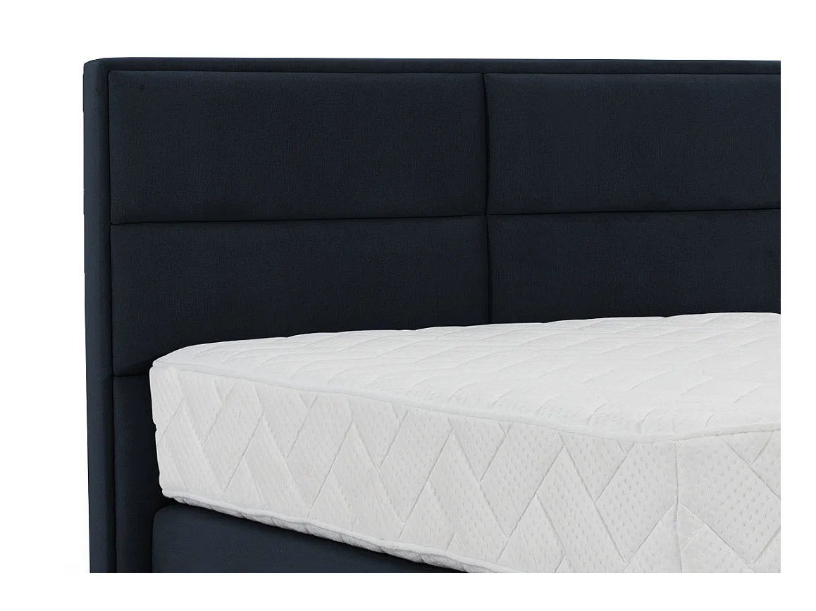 Tiempo marineblauw fluwelen continentaal bed met latexmatras van 30 cm en zwart metalen poot-Slapen 140x200cm