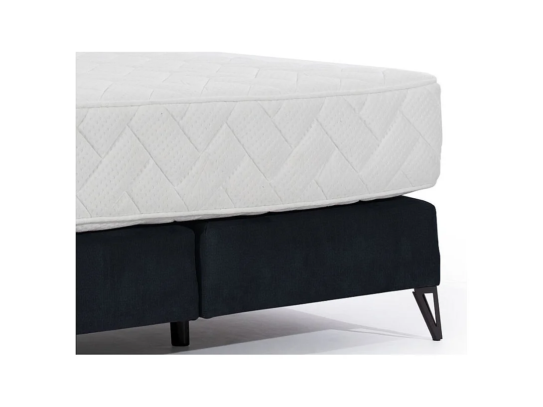 Tiempo marineblauw fluwelen continentaal bed met latexmatras van 30 cm en zwart metalen poot-Slapen 140x200cm