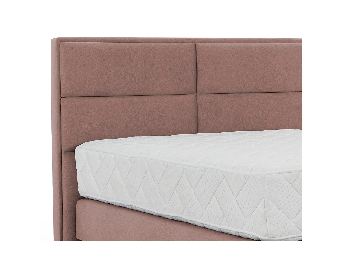 Lit continental tissu rose Tiempo avec matelas 30cm en latex et pied métal noir-140x200