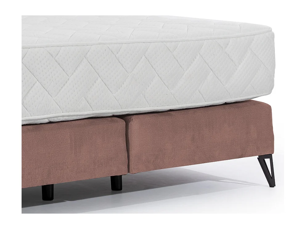 Lit continental tissu rose Tiempo avec matelas 30cm en latex et pied métal noir-140x200