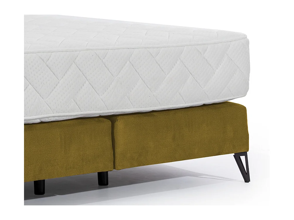 Tiempo continentaal bed van mosterdgele stof met latexmatras van 30 cm en zwart metalen poot-Slapen 140x200cm