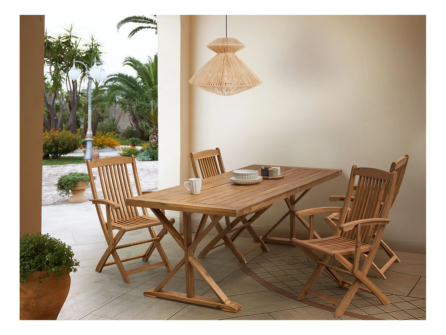 Table de salle à manger de jardin CALABRITTO 90 cm 180 cm Acacia Marron