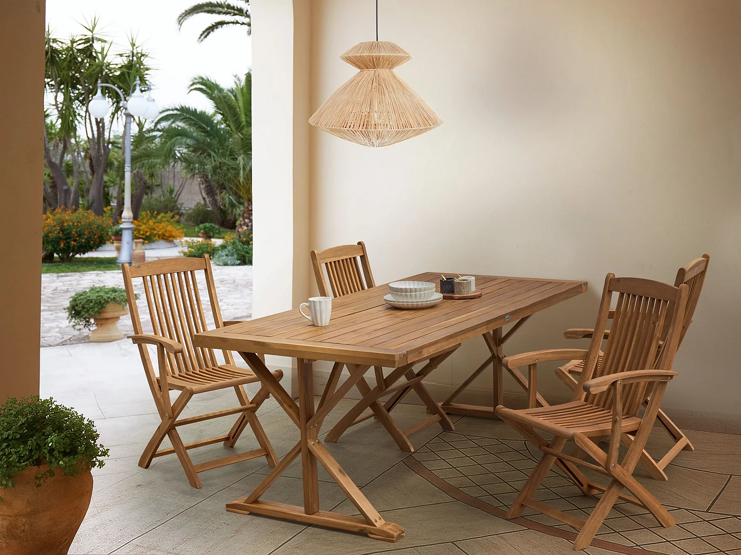 Table de salle à manger de jardin CALABRITTO 90 cm 180 cm Acacia Marron