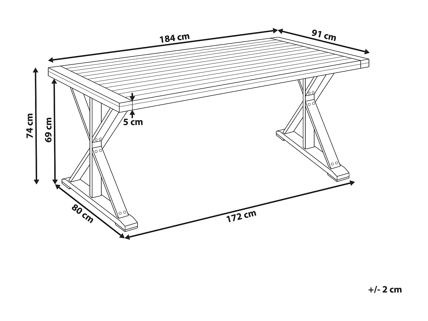 Table de salle à manger de jardin CALABRITTO 90 cm 180 cm Acacia Marron