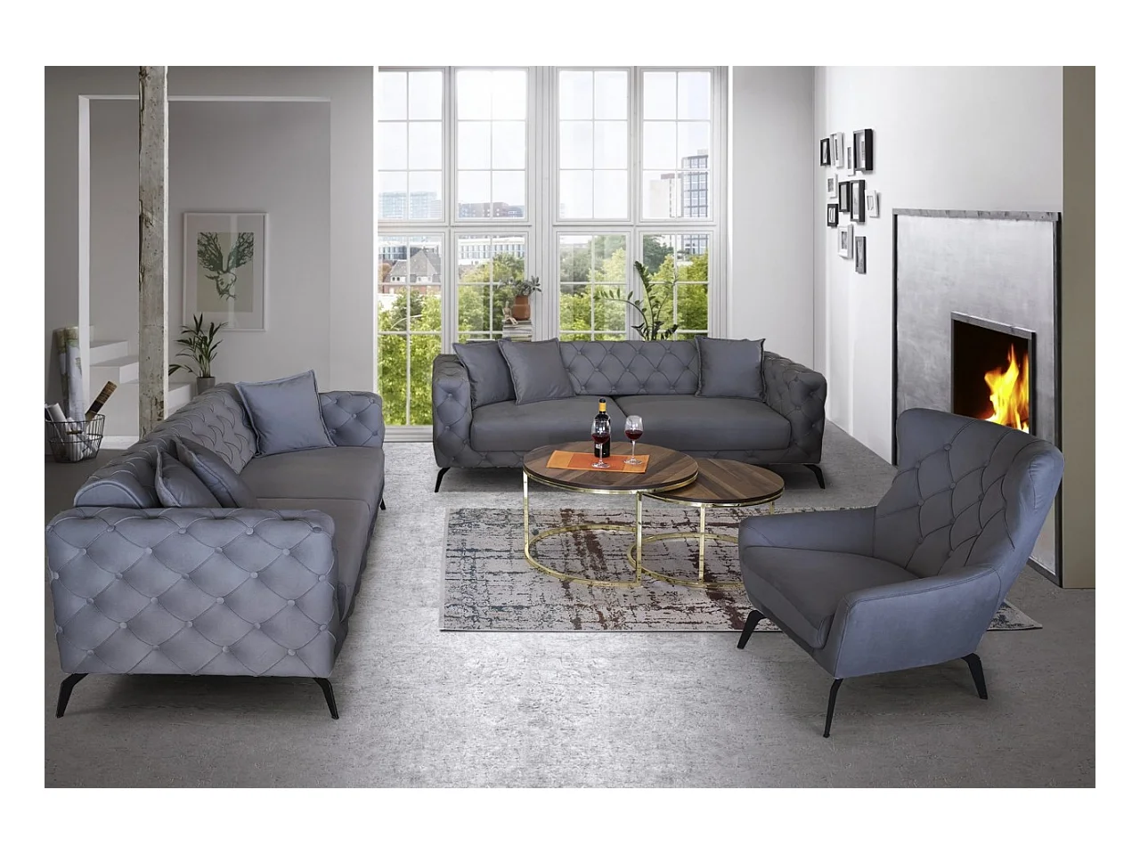 Ensemble canapé Ritz (3+3+1)/Tissu/Anthracite