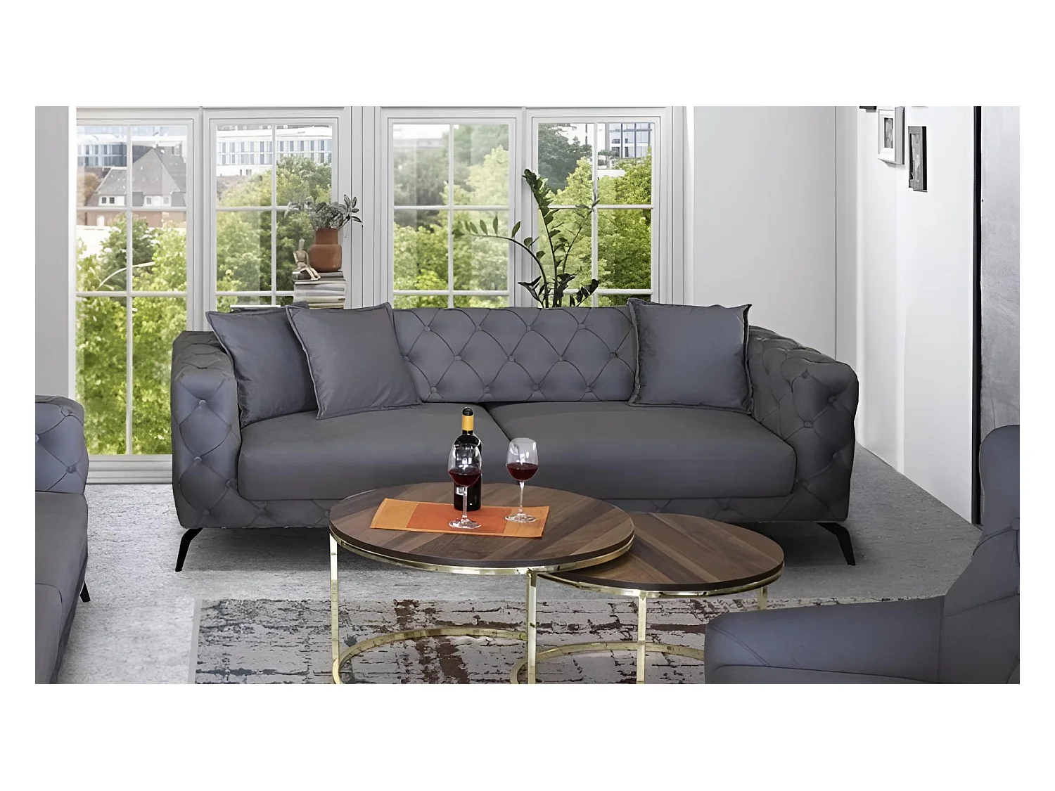 Ensemble canapé Ritz (3+3+1)/Tissu/Anthracite