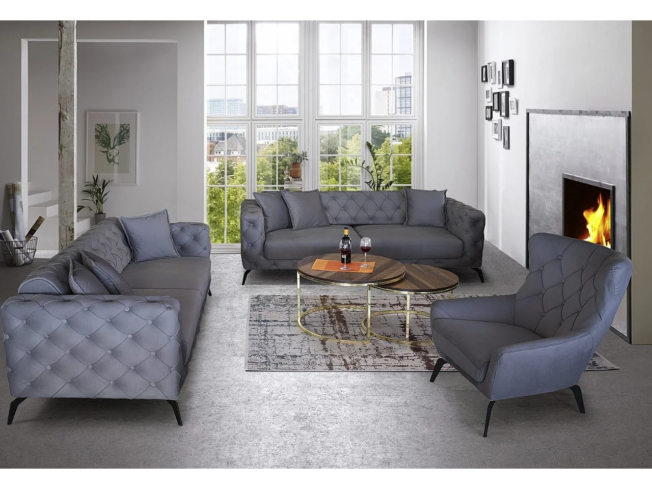 Ensemble canapé Ritz (3+3+1)/Tissu/Anthracite