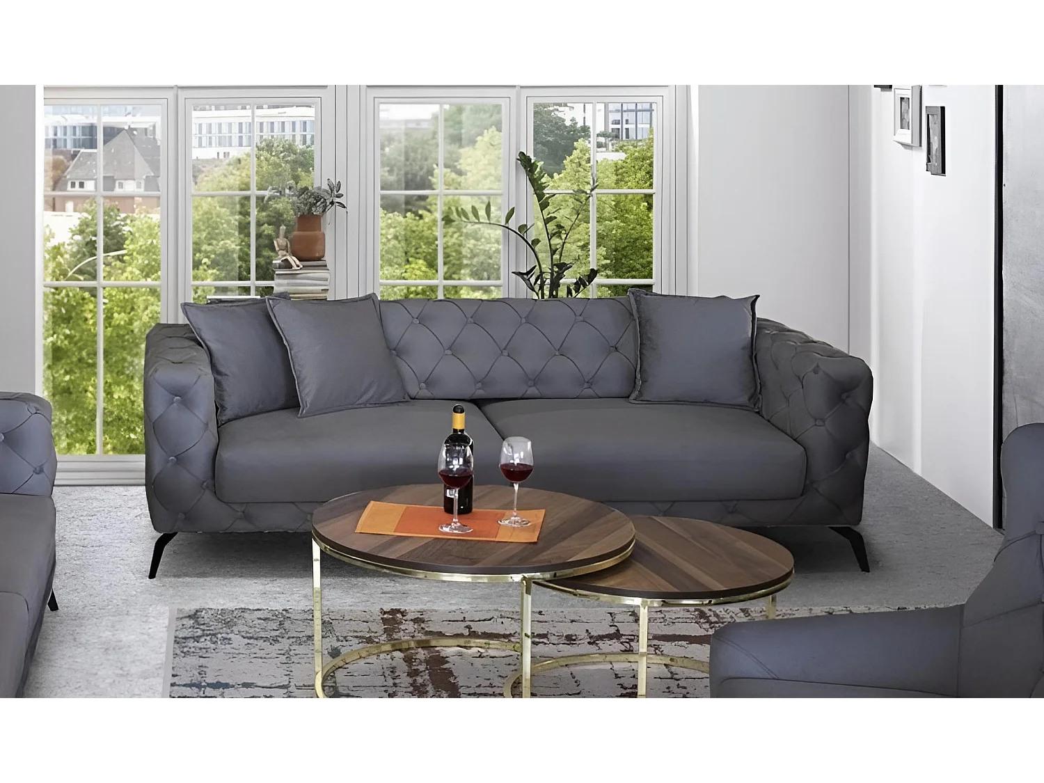 Ensemble canapé Ritz (3+3+1)/Tissu/Anthracite