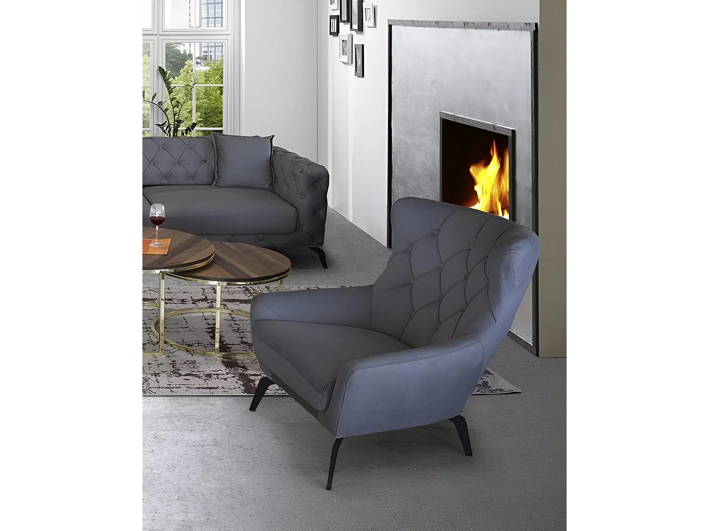 Ensemble canapé Ritz (3+3+1)/Tissu/Anthracite