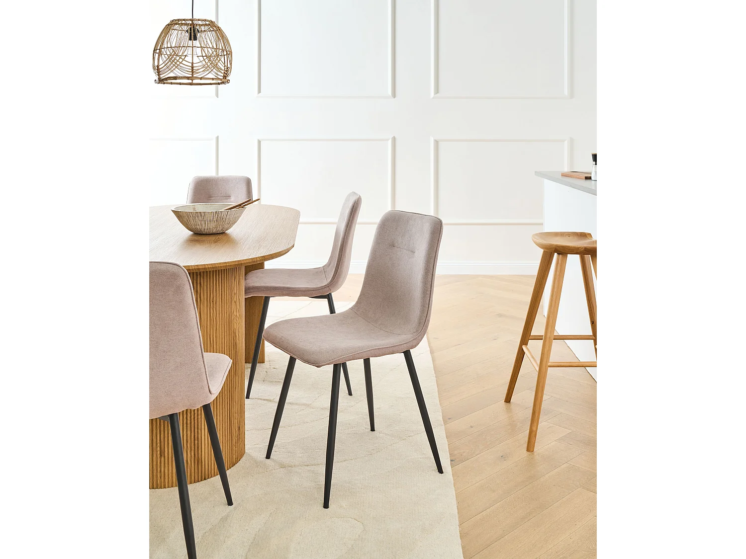 Lot de 4 chaises de salle à manger TUSCOLA Tissu Beige