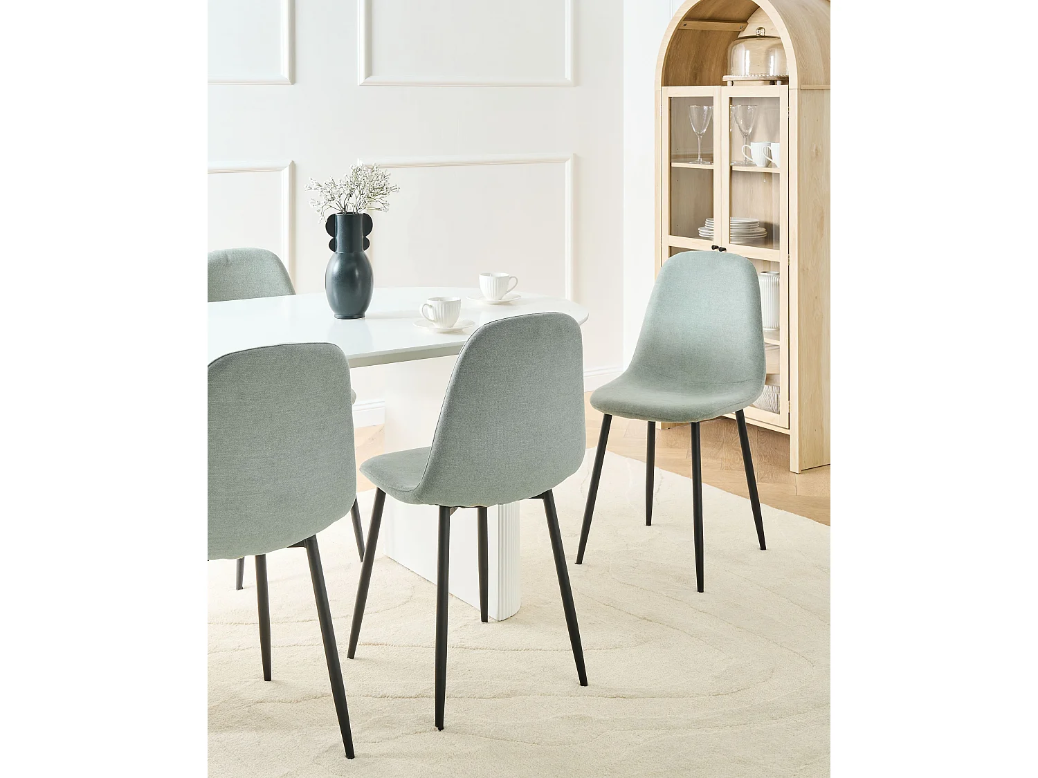 Lot de 4 chaises de salle à manger CRANDALL Tissu Vert clair