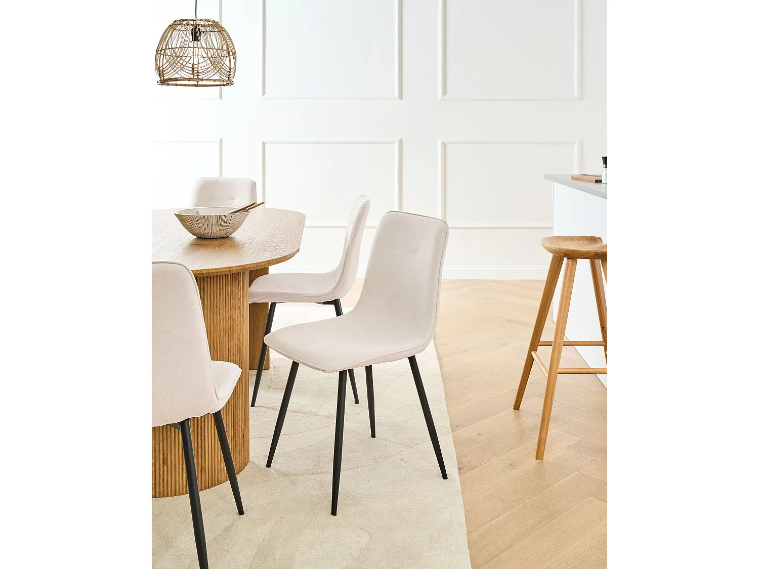 Set of 4 Dining Chairs TUSCOLA Fabric Light Beige
