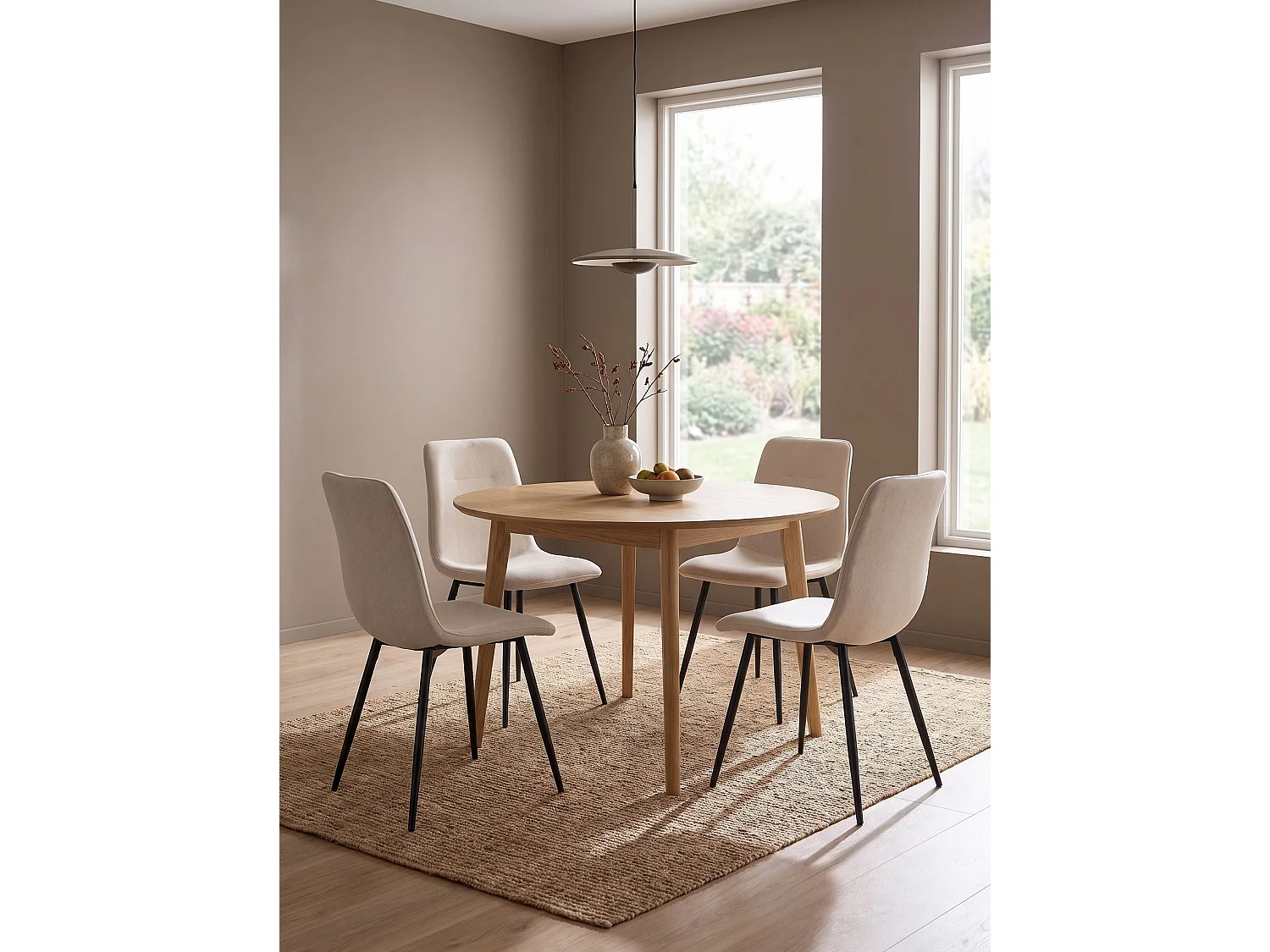 Set of 4 Dining Chairs TUSCOLA Fabric Light Beige