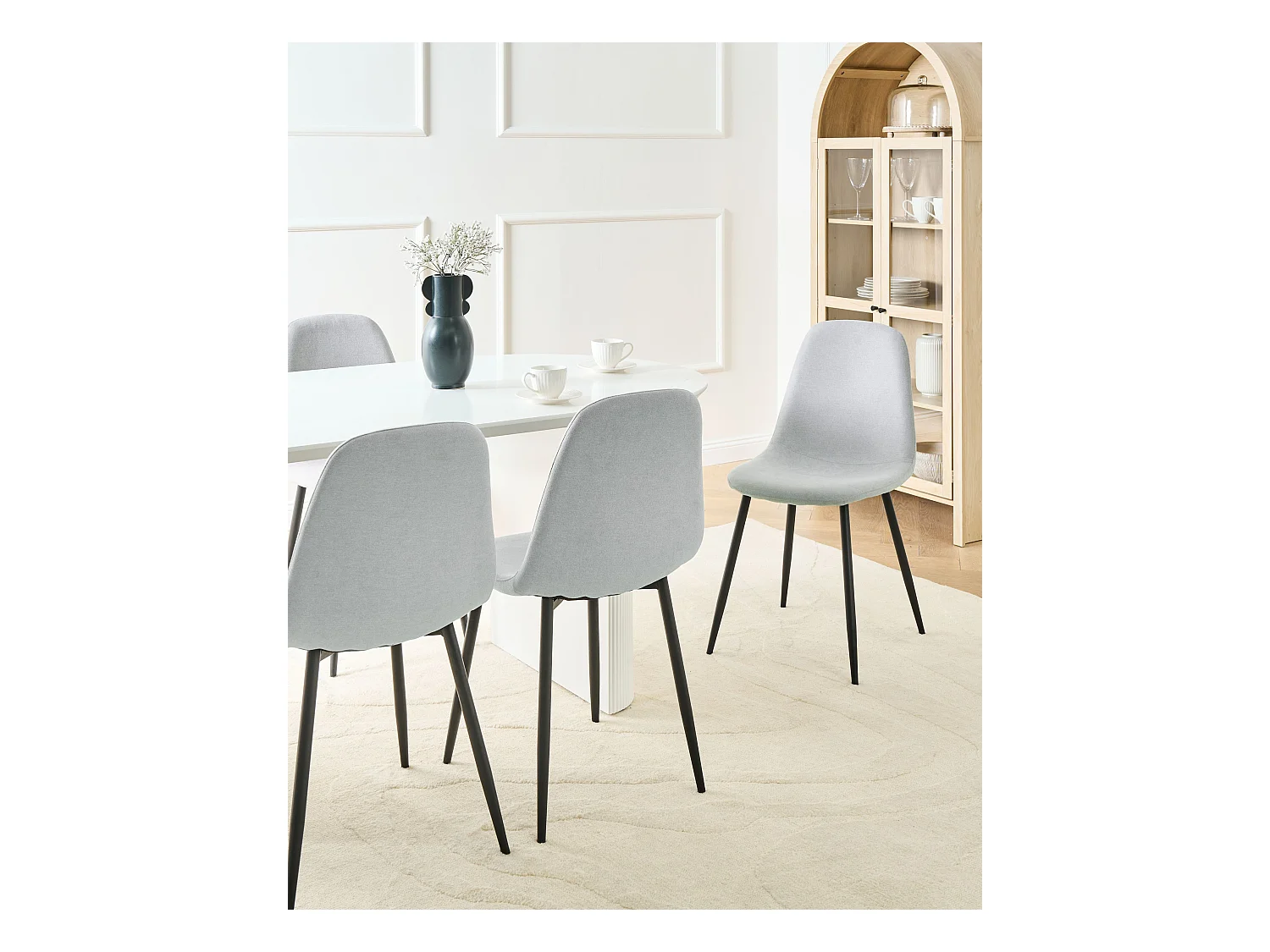 Lot de 4 chaises de salle à manger CRANDALL Tissu Gris clair