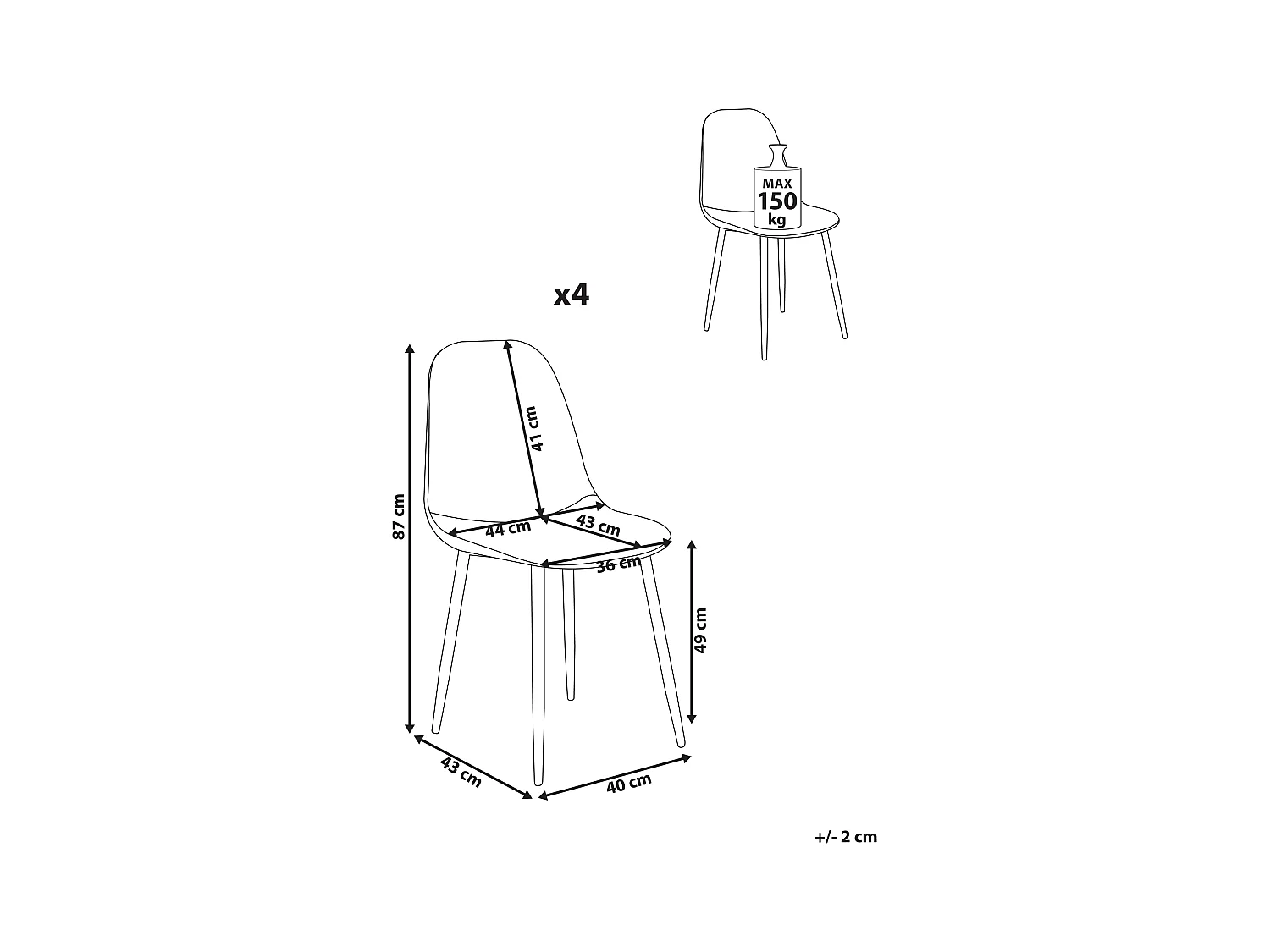 Lot de 4 chaises de salle à manger CRANDALL Tissu Gris clair