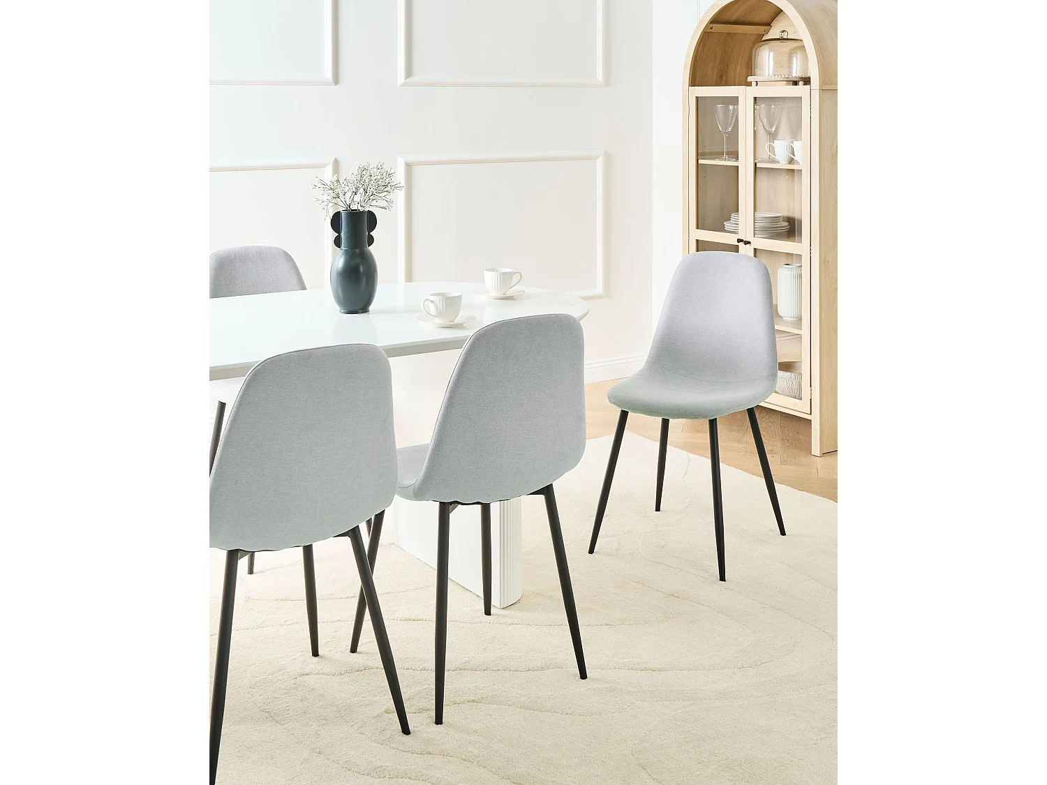 Lot de 4 chaises de salle à manger CRANDALL Tissu Gris clair