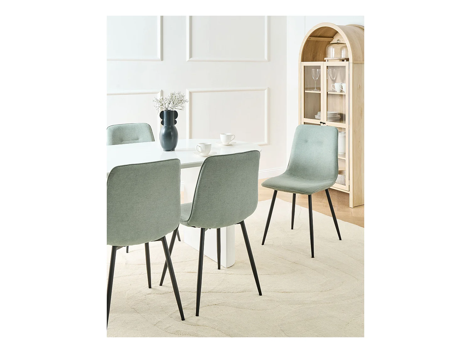 Lot de 4 chaises de salle à manger TUSCOLA Tissu Vert clair