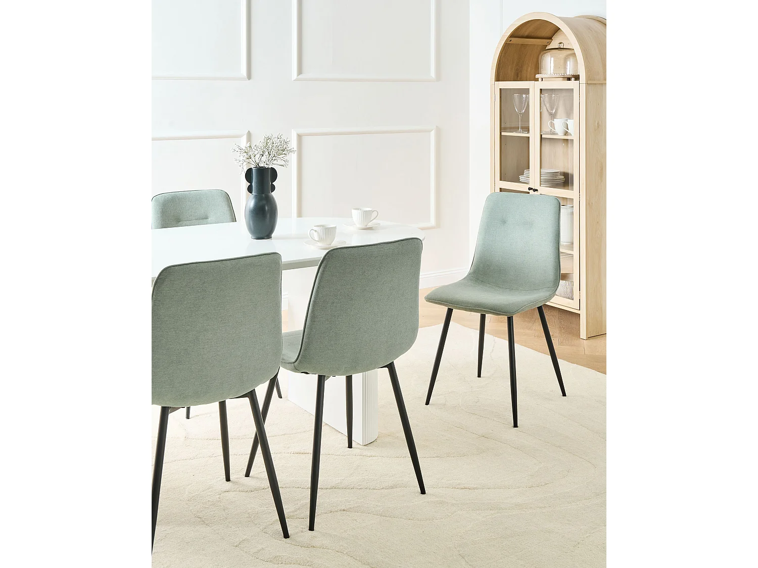 Lot de 4 chaises de salle à manger TUSCOLA Tissu Vert clair
