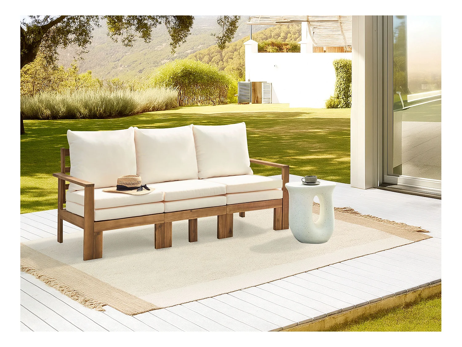 Banc avec coussin d'assise ISOLELLO 190 cm Réglable Acacia Marron