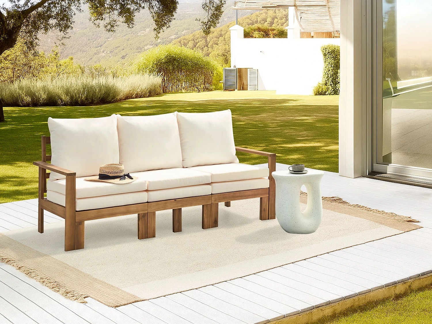 Banc avec coussin d'assise ISOLELLO 190 cm Réglable Acacia Marron