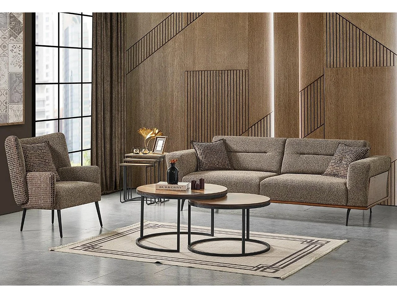 Jessy (Set 3+3+1)/Tessuto/Marrone