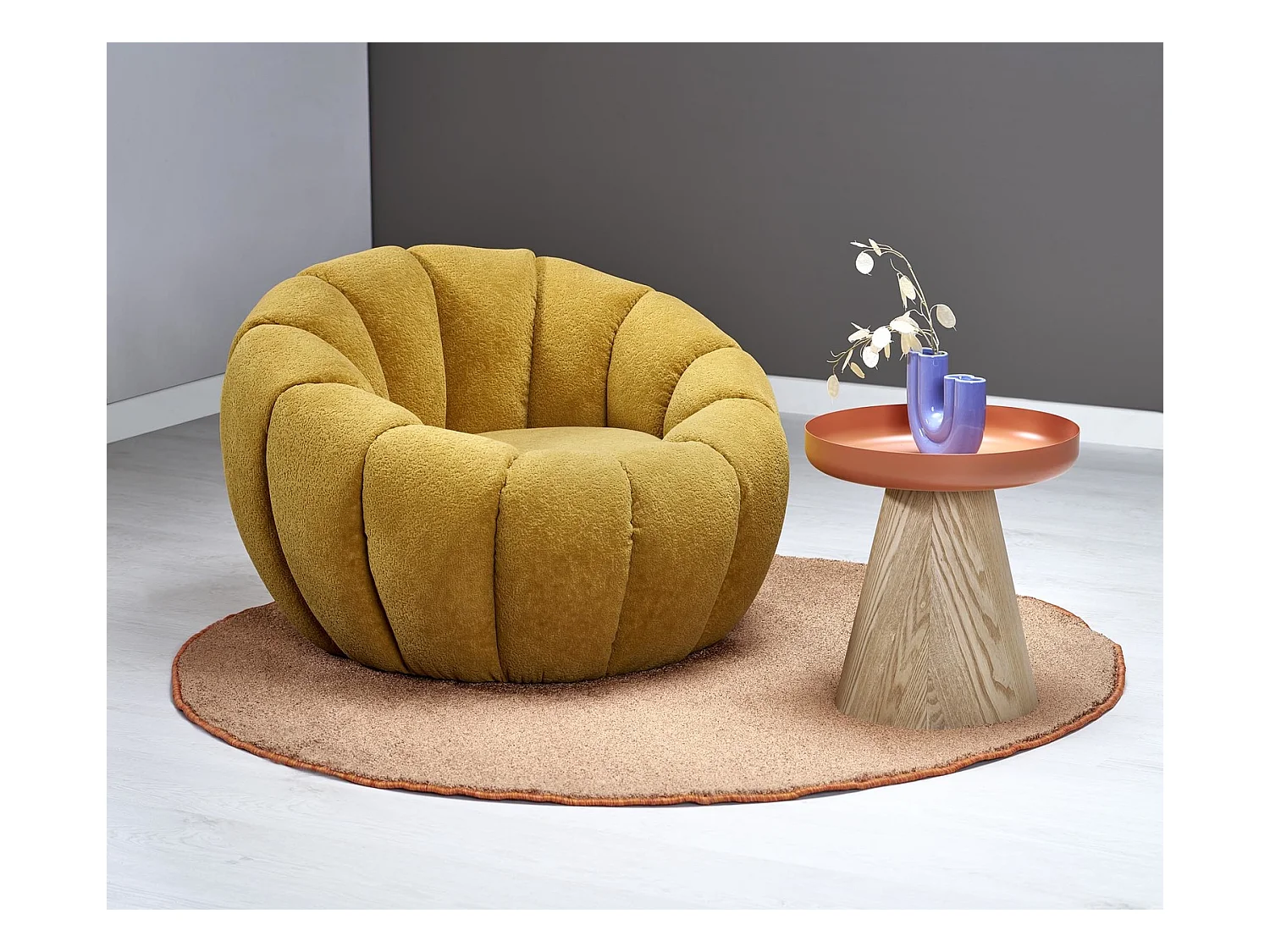 Fauteuil Gaspar / revêtement en tissu-Bouclé / jaune