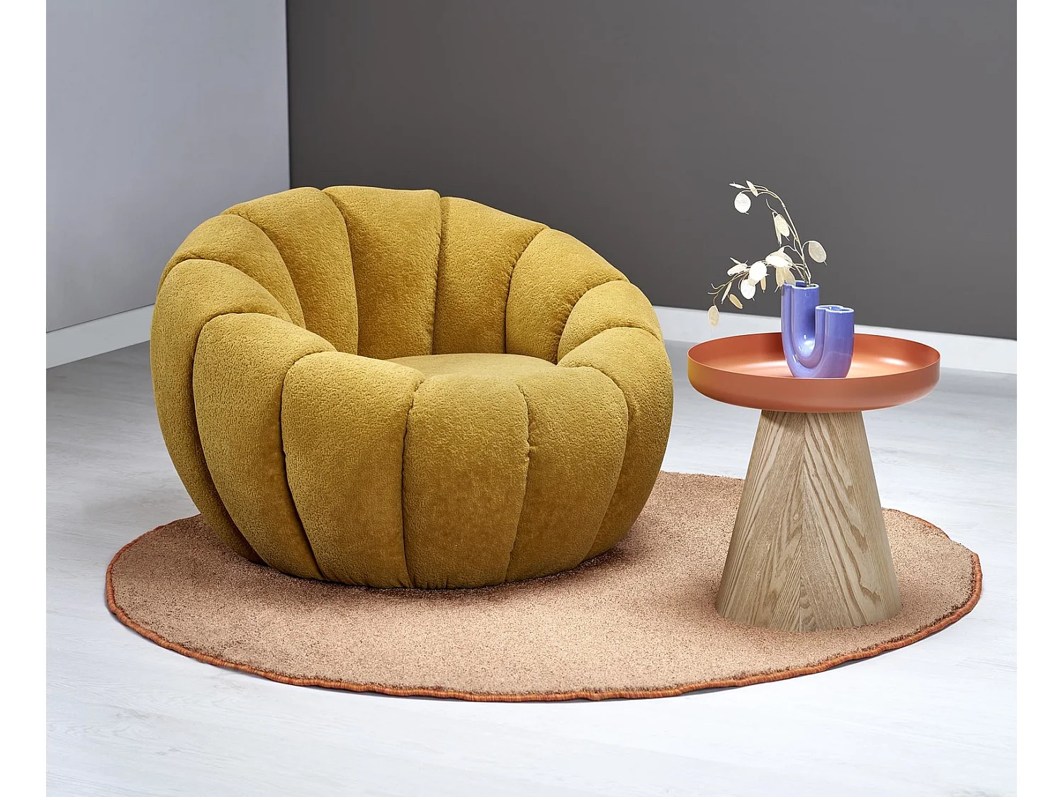 Fauteuil Gaspar / revêtement en tissu-Bouclé / jaune