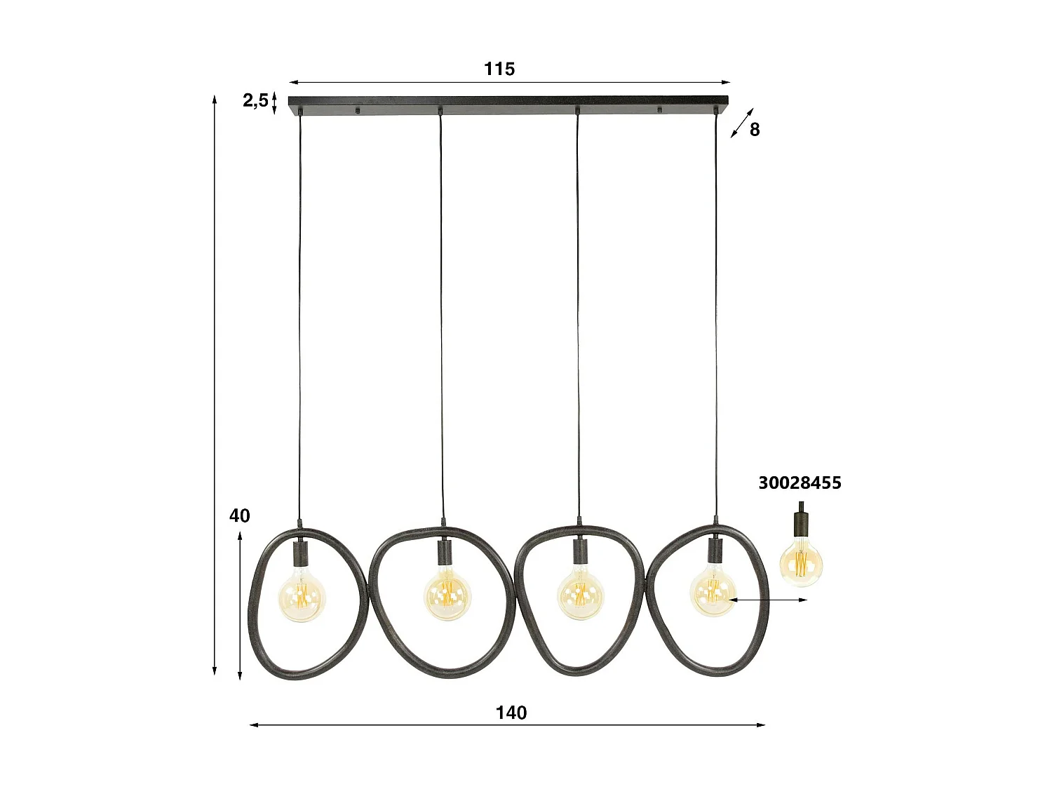 Suspension de cuisine noire – 4 galets en métal TRIBECA