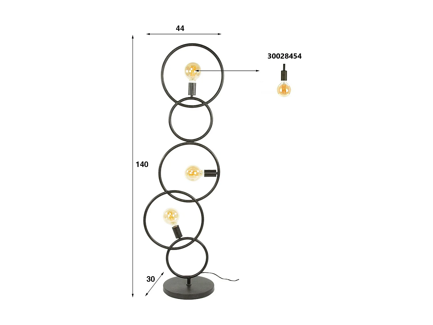 Lampadaire de salon noir – 5 anneaux design TRIBECA