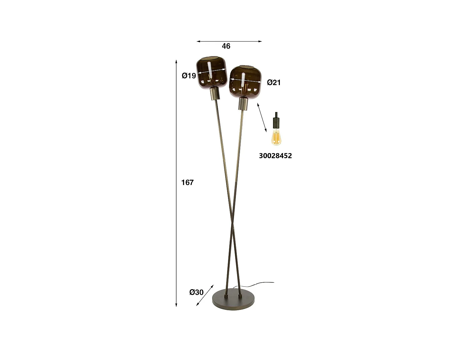 Lampadaire vintage verre – 2 abat–jour croisés bronze NOVA