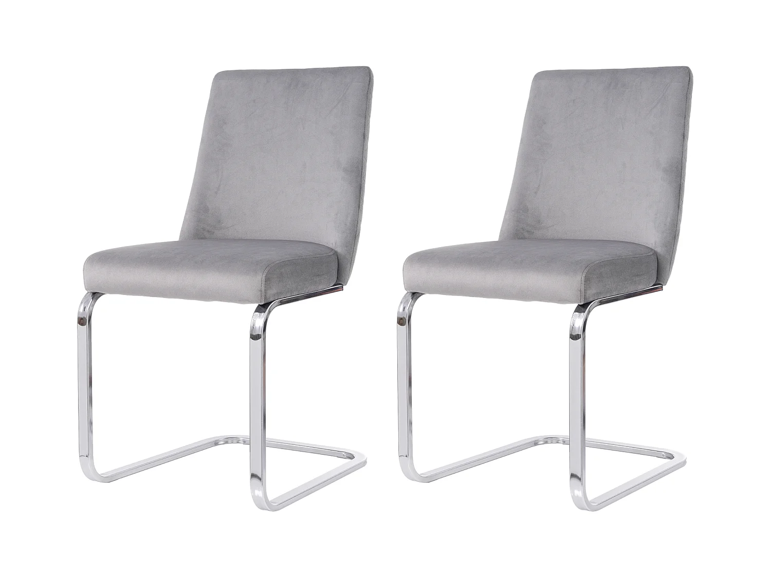 Set van 2 eetkamerstoelen - grijs fluweel - met gewatteerde rugleuning en zilveren metalen poten