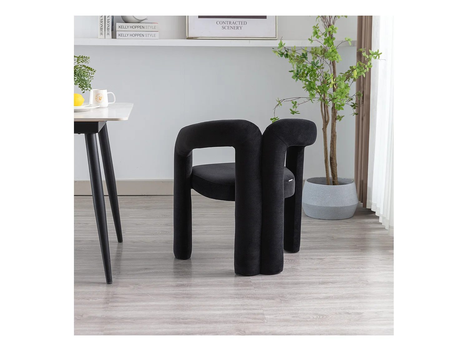 Set di 2 sedie da pranzo - velluto nero - con braccioli - per camera da letto e soggiorno