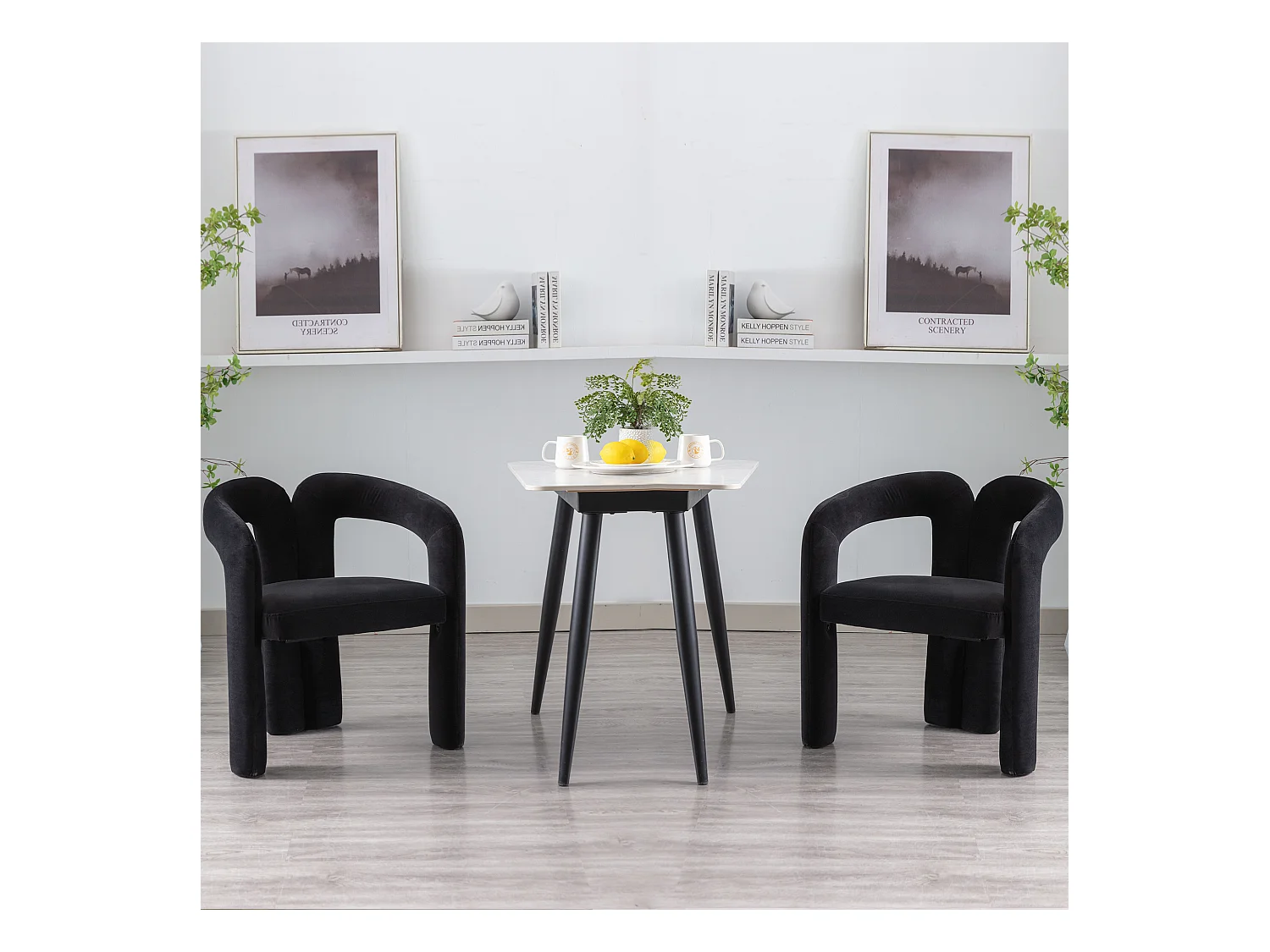 Set di 2 sedie da pranzo - velluto nero - con braccioli - per camera da letto e soggiorno