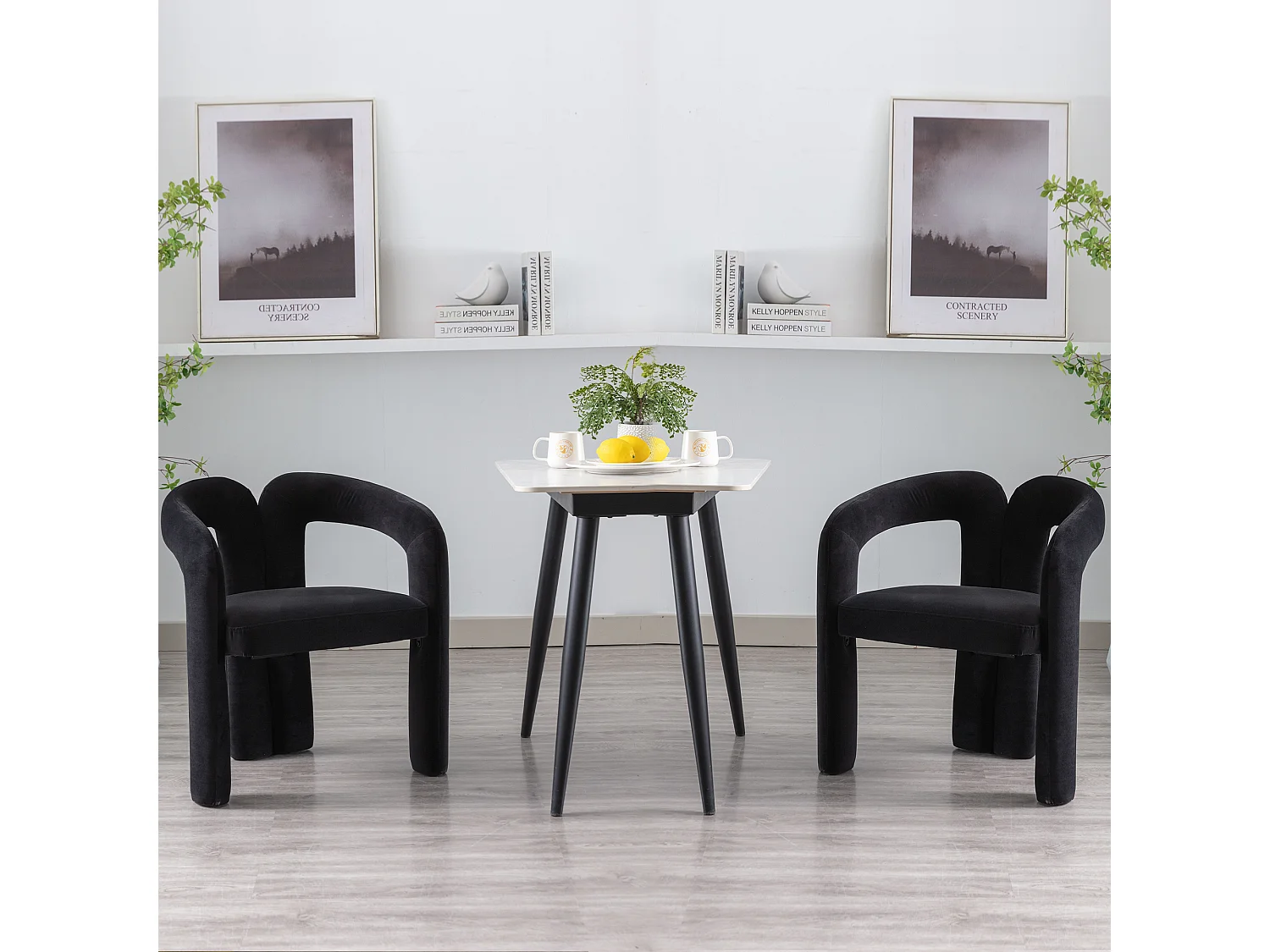 Lot de 2 chaises de salle à manger - velours noir - avec accoudoirs - pour chambre et salon
