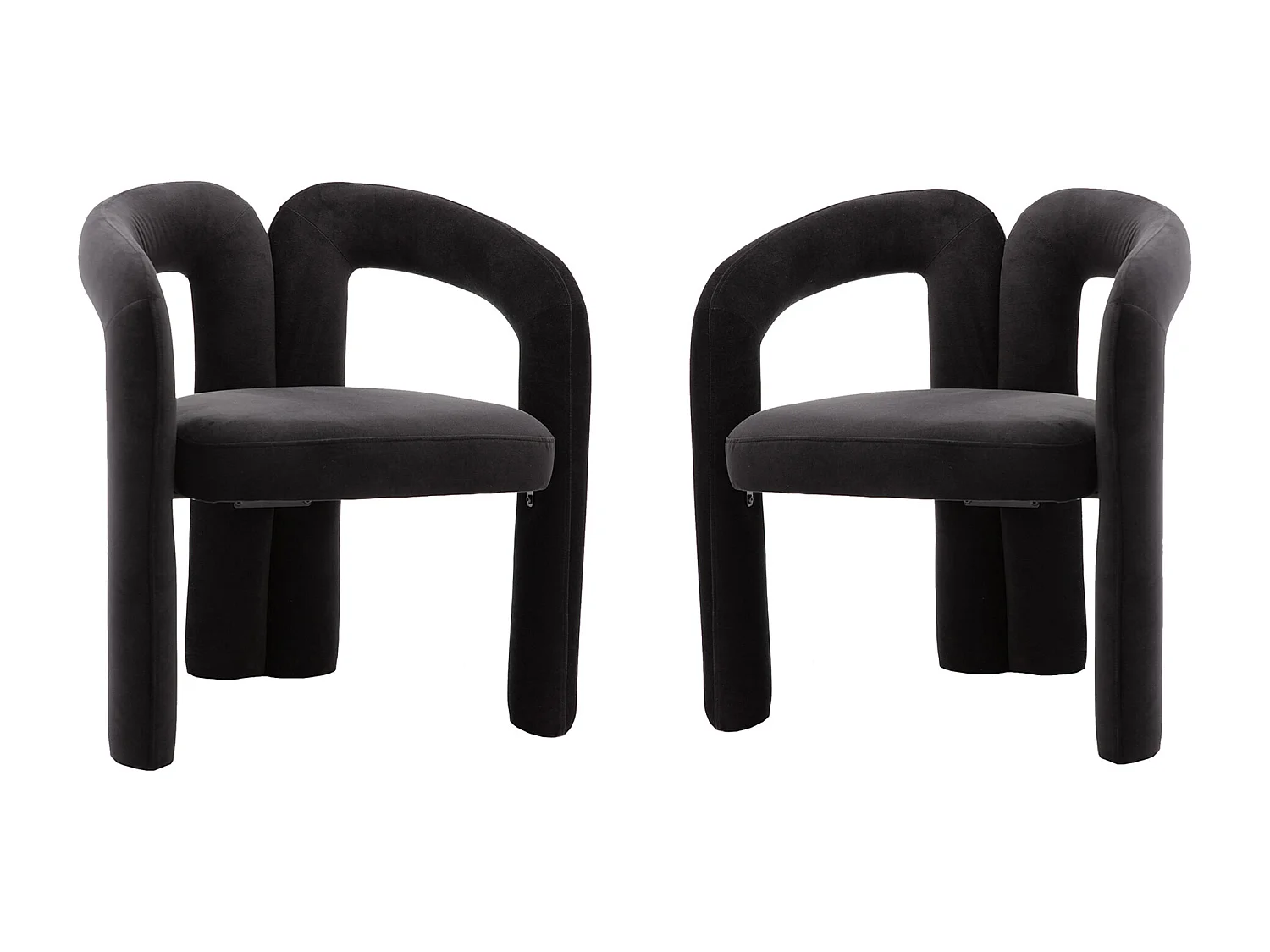 Lot de 2 chaises de salle à manger - velours noir - avec accoudoirs - pour chambre et salon