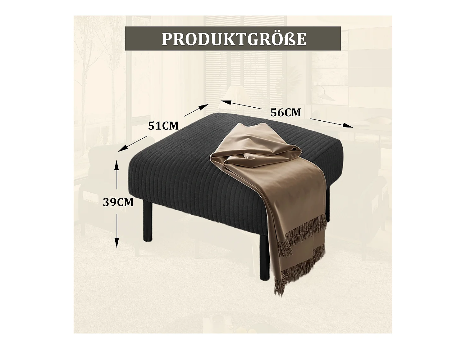 Chaise carrée - Repose-pieds avec structure en métal - velours côtelé - gris - pour salon