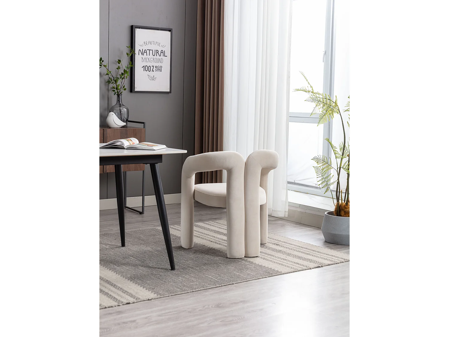 Set van 2 eetkamerstoelen - beige fluweel - met armleuningen - voor slaapkamer en woonkamer