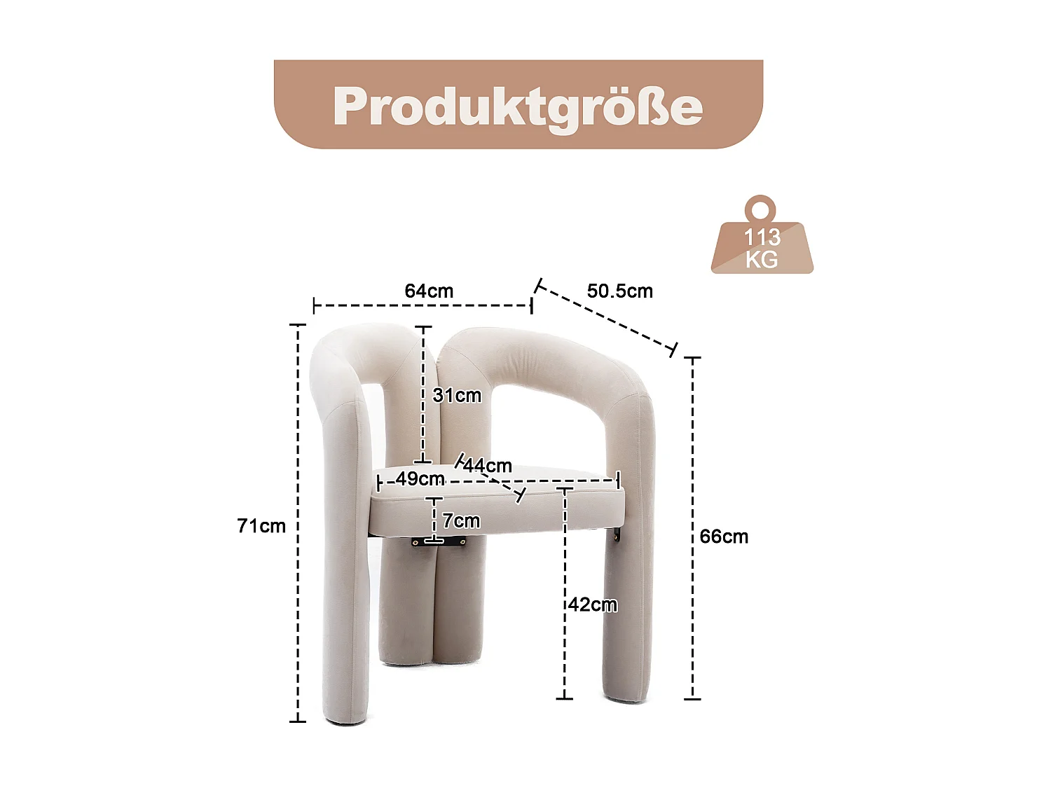 Set van 2 eetkamerstoelen - beige fluweel - met armleuningen - voor slaapkamer en woonkamer