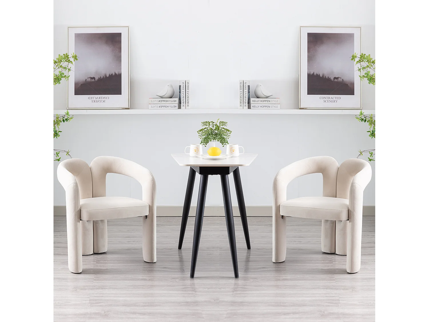Juego de 2 sillas de comedor - terciopelo beige - con reposabrazos - para dormitorio y salón