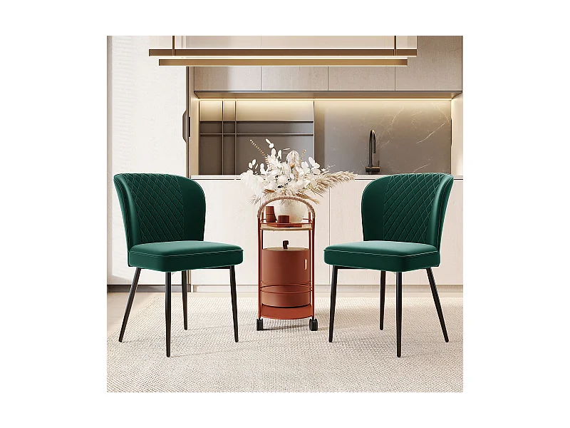 Set di 2 sedie da pranzo in velluto verde - con struttura in metallo e schienale imbottito